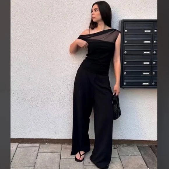 Marcella NYC Cabrini Top European Ponte & Mesh Drape Top Medium - Picture 6 of 16